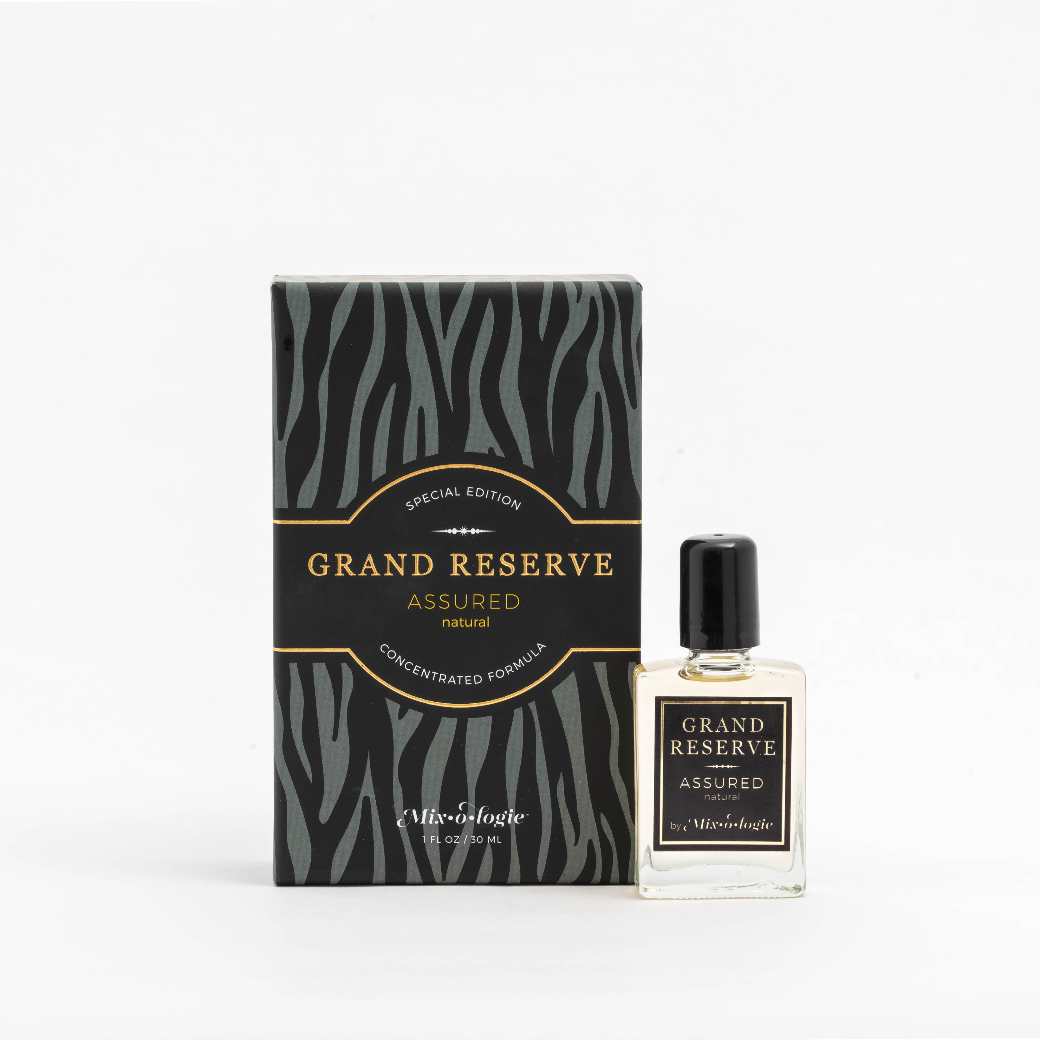 Grand reserve concentrated formula of Assured (natural) scented rollerball in glass 30 ML bottle.