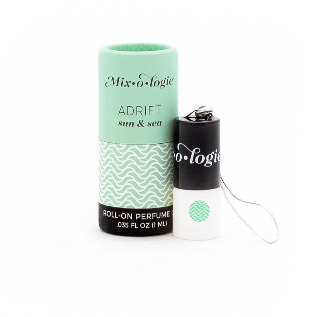 Adrift sun and sea mini roll on perfume oil in 1 ML bottle with keychain lid.