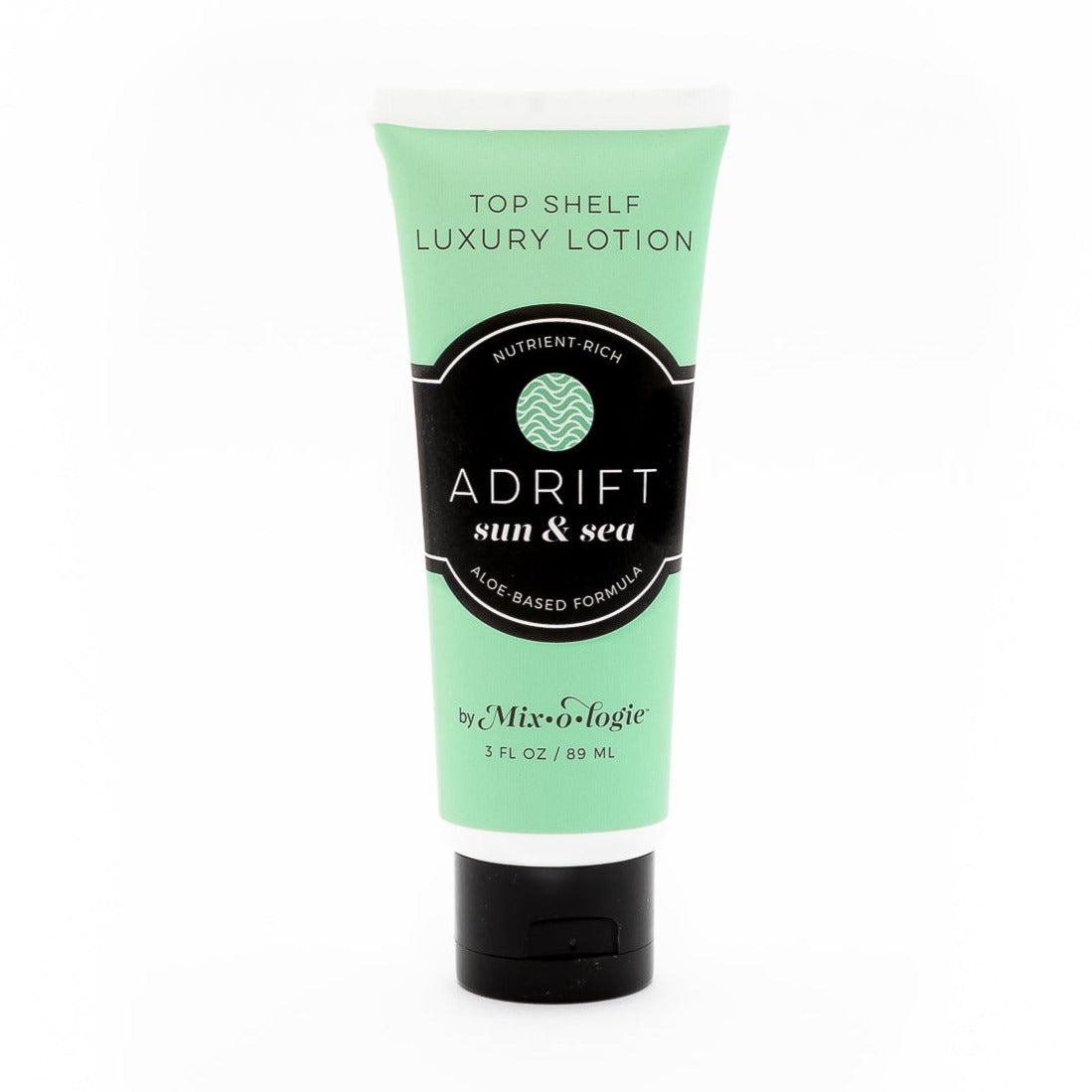 Adrift sun & sea aloe based formula top shelf luxury lotion in 3 FL oz tube. 